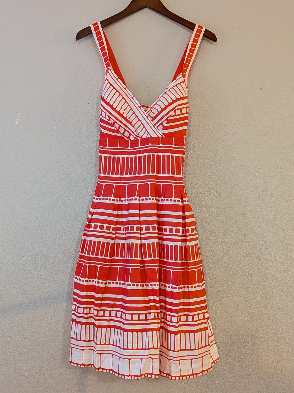 dressbarn Red and White Patterned V-Neck Midi Dress